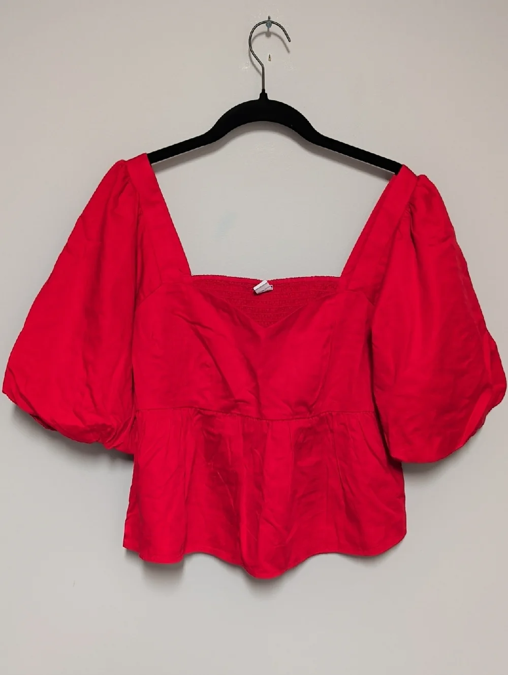 Old Navy Red Square-Neck Puff Sleeve Peplum Top